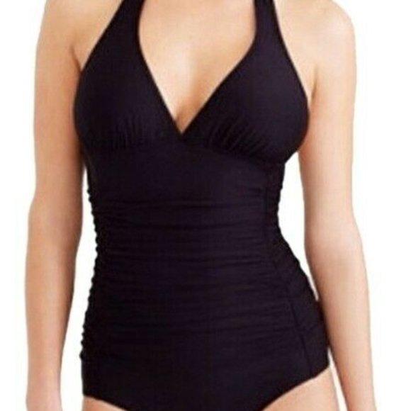 J. Crew Other - J Crew Ruched Halter One Piece Swimsuit Black NWT